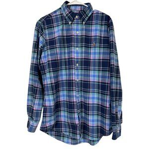 Ralph Lauren Classic Fit Plaid Button L/S Casual Shirt Mens M Blue Preppy